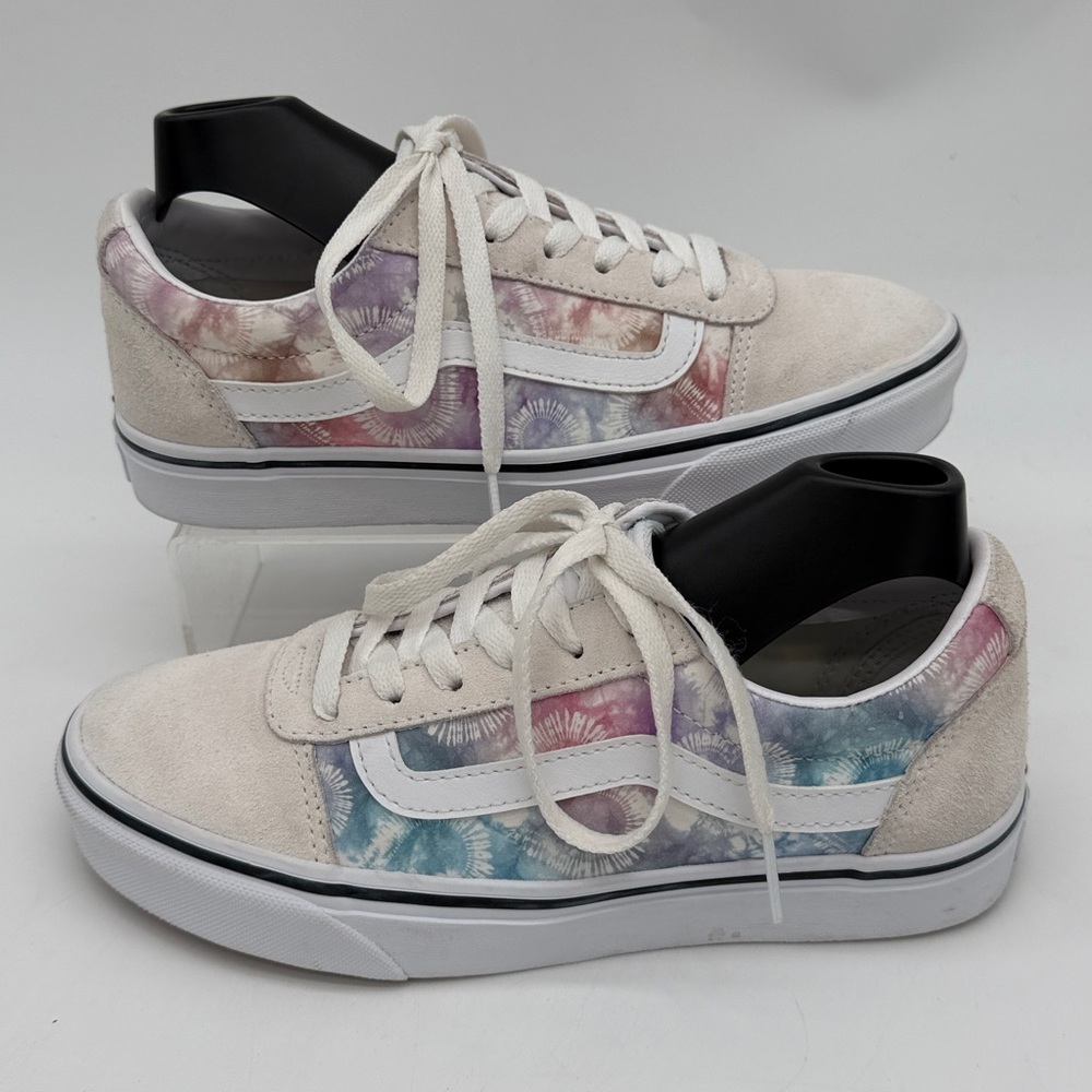 Vans Wards Women's Size 7.0 Pastel Tie-Dye Sneakers White and Pink Suede Canvas